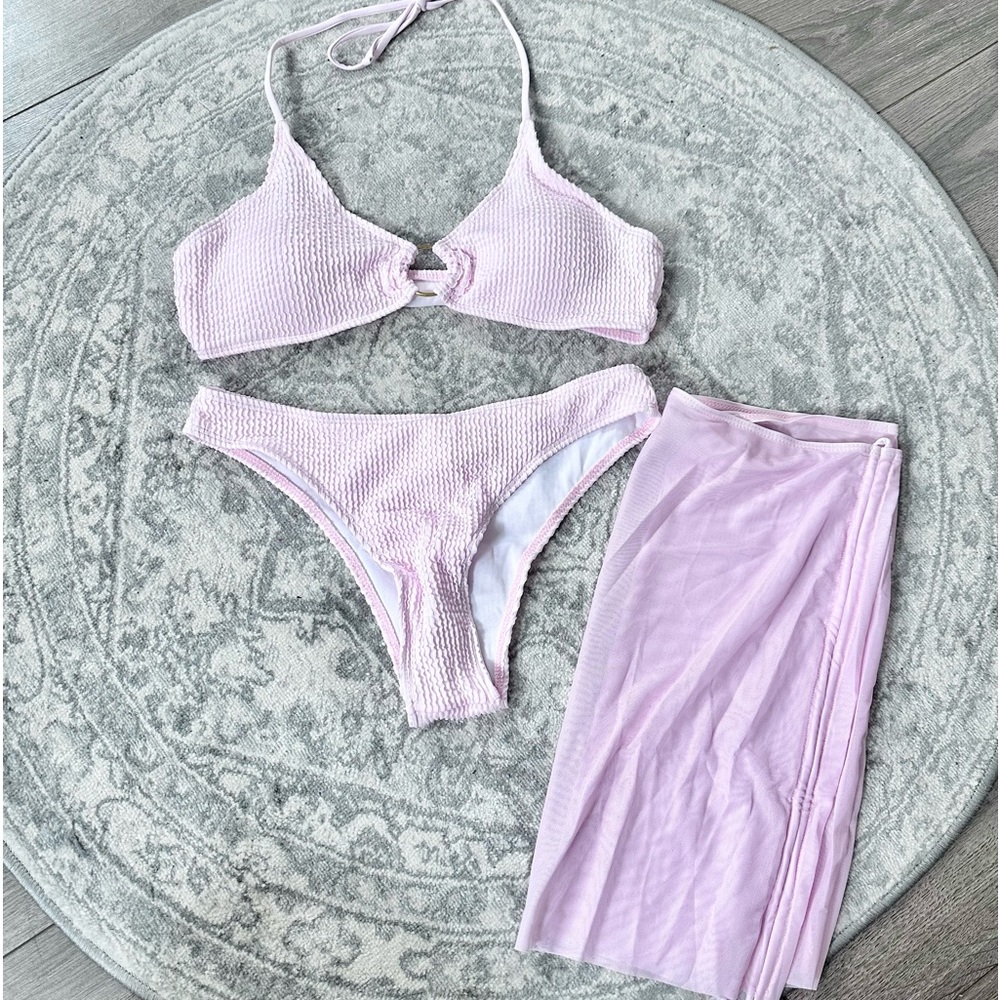 SHEIN NWT Pink Bikini with Matching Skirt Coverup - L